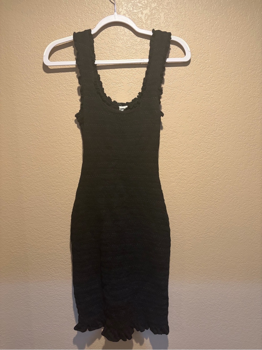 Anthropologie Black Ribbed Scallop-Trim Midi Dress